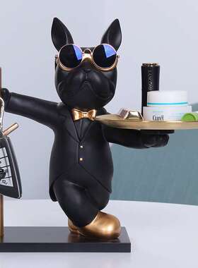 新款法斗犬入户玄关放钥匙收纳摆件门口托盘卧室装饰客厅