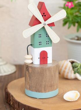 客厅木屋风车工位小摆件酒柜风日式布置儿童房奶油蓝色书桌
