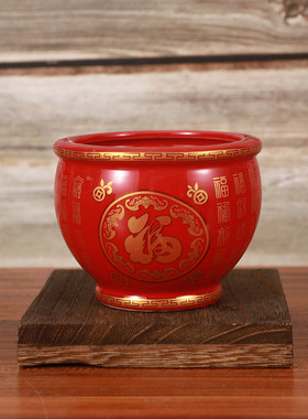 中式陶瓷红色米缸百福缸招财进宝聚宝盆聚福家用客厅乔迁招财摆件