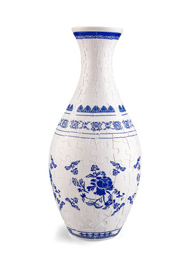 轻奢拼图花瓶高级感插花陶瓷客厅摆件青花瓷青花新中式装饰品