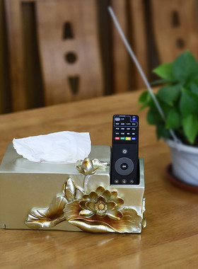 新中式家居用品纸巾盒摆件 仿古艺术客厅办公室荷花长方形抽纸盒