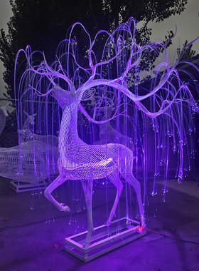热销发光广场商场美陈装饰鹿夜景不锈钢公园鹿创意镂空景观灯光鹿