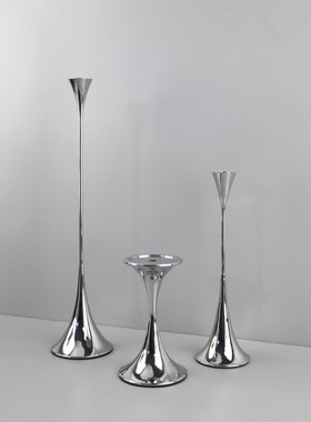 欧式轻奢高级感银色烛台金属摆件餐厅酒店吧台客厅软装家居装饰品