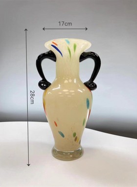 北欧花瓶顿中古奶油复古玻璃装饰摆件餐桌水培插法式风芬