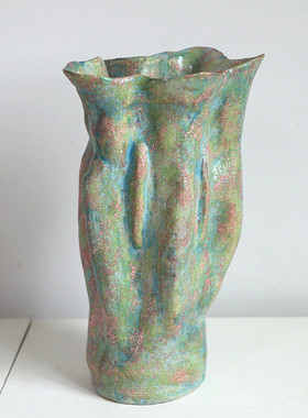 中古芬顿油画风陶瓷花瓶复古大口花盆花器绿植客厅玄关装饰