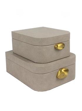 热销现代简约首饰盒样板间卓卧室梳妆台面皮革摆件软装饰品