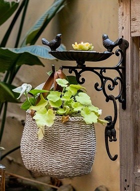 铸铁挂钩壁挂鸟食蓝美式乡村铁艺吊盆挂钩庭院户外墙面吊钩