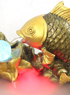 高档金色流水工艺品鲤鱼戏水装饰品摆件水景鱼缸礼品商务室内