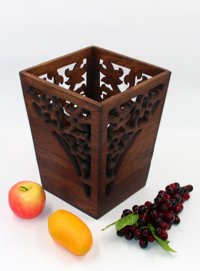 热销东南亚家居用品垃圾桶酒店柚木泰式木制垃圾桶木家居收纳桶