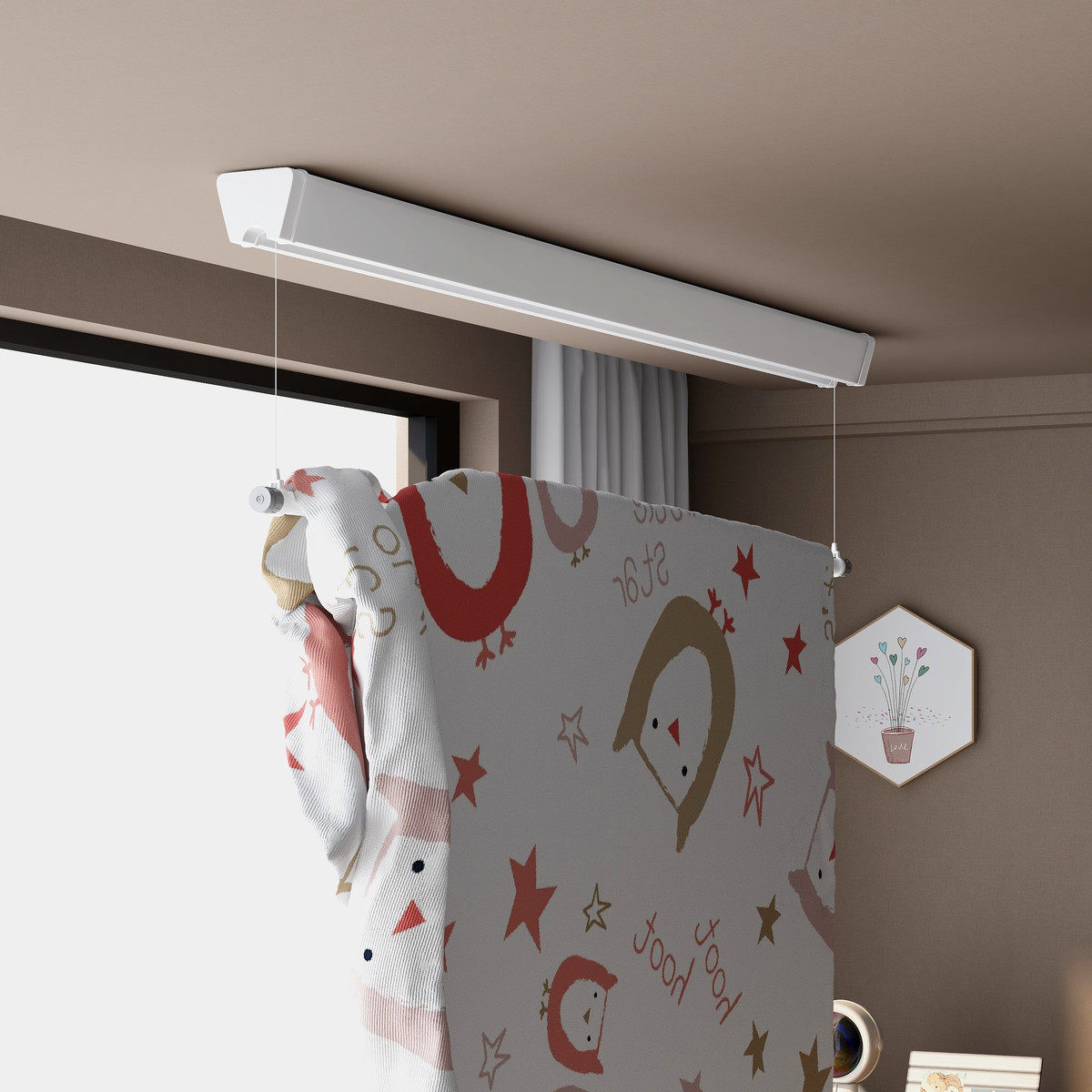 单杆电动晾衣架隐藏嵌入式小户型窗帘盒自动升降晾衣机隐形侧东龙,淘宝优惠券,粉丝福利购,淘宝优惠卷