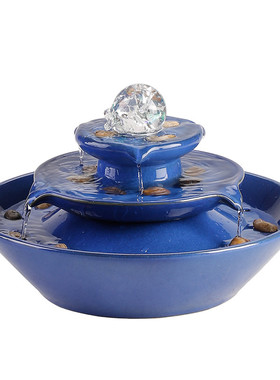 轮聚宝盆流水喷泉陶瓷前台客厅办公室桌面开业送礼摆件