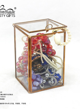 翻盖铜框玻璃盒收纳批发方形珠宝盒玻璃罩厂家储物盒