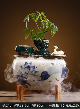 创意招财流水摆件摆设办公室桌面客厅室内加湿鱼缸倒流香开业礼品