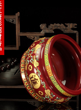 陶瓷唐彩香炉大红招财神炉朱红香炉碗家用佛堂供奉菩萨插香妒佛具