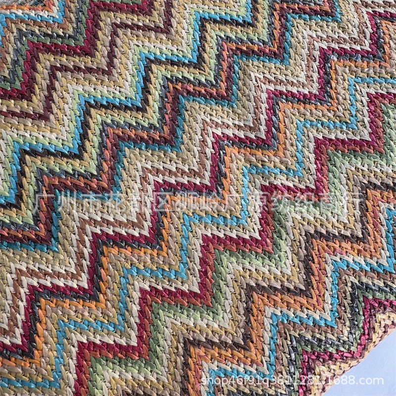 优质pp草编料彩色波浪纹多色拼接鞋网布草编包编织材装饰布 - 图1