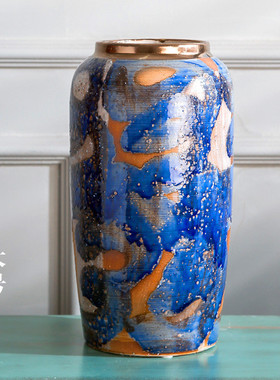 景德镇陶瓷器批发复古青铜风花瓶花瓶纯手工田园乡村风插花花瓶