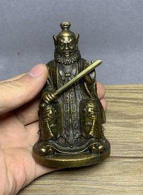铜雕张天师铜像小摆件铜雕古铜艺人物供奉古玩铜器黄铜古人像小仿