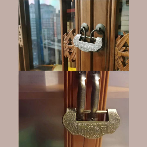 呈宇百年好合仿古锌合金铜锁迷你木盒挂锁锁扣如意锁古锁老式锁头 - 图1