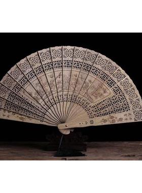 红木檀木金丝楠木扇子镂空木质复古中国风折叠扇古风工艺雕花礼品