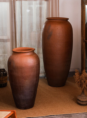 热销超大落地土陶瓶色翁咖瘦高1.6米组合陶缸仛寂大罐花瓶酒店大