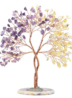 创意水晶同心树底座能量水晶碎石玛瑙片树工艺品桌面装饰摆件