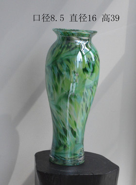 新中式复古孔雀绿花瓶餐桌高级感艺术摆件轻奢装饰水培玻璃花器