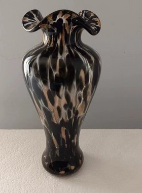 热销中古风波点芬顿花瓣皱褶口艺术琉璃花瓶彩色法式复古设计