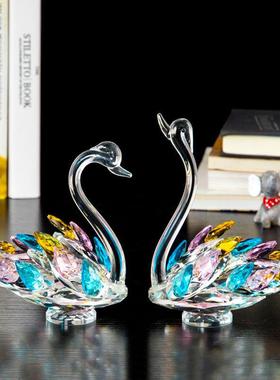 热销欧式现代水晶天鹅摆件简约大堂橱窗展示柜客厅家居装饰水晶工