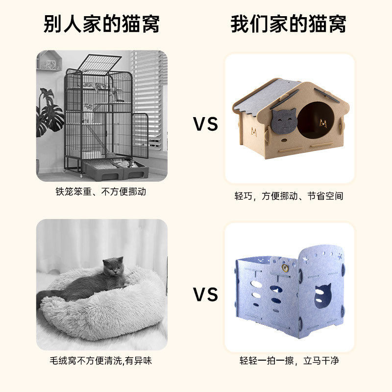 猫窝封闭式四季通用猫咪窝房子别墅小型犬狗窝毛毡猫窝可DIY拼接,淘宝优惠券,粉丝福利购,淘宝优惠卷