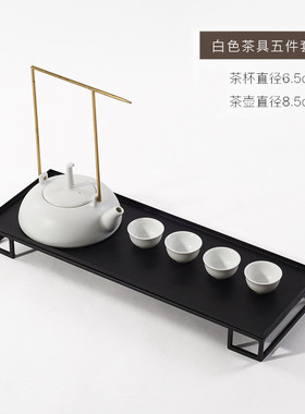 热销新中式白色陶瓷茶具茶几套装铁艺茶盘茶室茶道茶艺样板房摆件