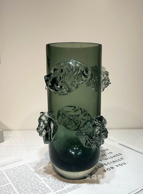 创意手工墨绿琉璃花瓶家居艺术艺术展示摆件样板间酒店办公室插花