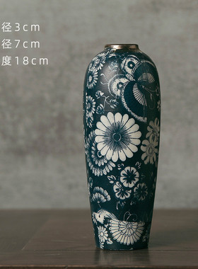 景德镇新中式文艺复古做旧陶瓷花瓶茶装饰品摄影道具创意干花新款