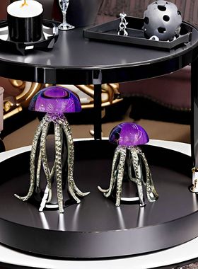 热销轻奢水晶水母样板间艺术主题摆件客厅桌面海洋售楼部金属软装