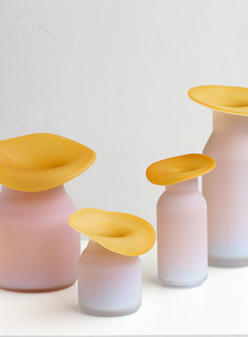 热销碧双色创意美式轩哑光白大口手工玻璃花瓶家居插花桌面装饰品