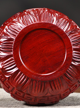 红色聚宝盆摆件木雕工艺品实木质香炉木制家用店铺装饰开业送礼