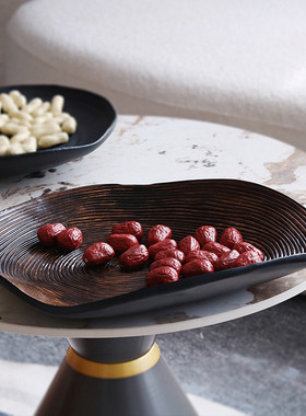 热销创意饰品仿木纹装饰水果盘高级感家居摆件年轮收纳托盘软装不