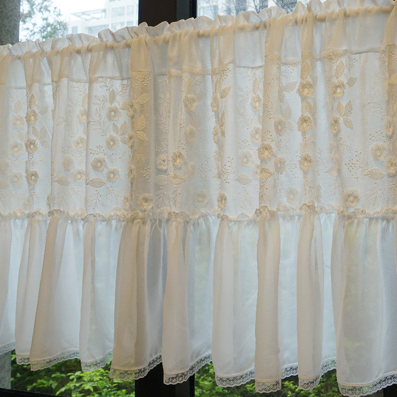cs法式立体刺绣门帘半帘窗帘短款帘美式隔断帘厨房窗户柜子屏风遮,淘宝优惠券,粉丝福利购,淘宝优惠卷