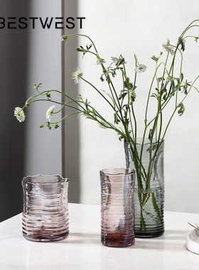 热销透明西家居不规则直筒水彩玻璃小花瓶设计师家居装饰品博花器