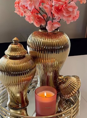 热销欧式陶瓷将军干花花瓶摆件批发仿真罐装饰瓶玄关走廊台面大花