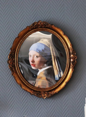 家居复古铜色欧式树脂雕花壁挂镜子化妆镜浴室镜面摆拍摄道具托盘