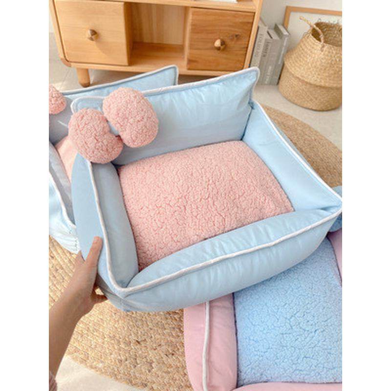 蝴蝶结全可拆洗四季双面狗窝猫窝方形春夏可爱中小型宠物沙发狗床,淘宝优惠券,粉丝福利购,淘宝优惠卷