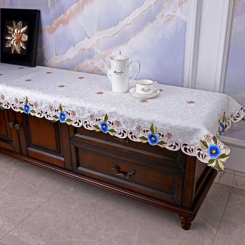 简欧北欧欧式茶几电视柜镂空桌旗餐垫刺绣鞋柜巾盖布长条桌布 - 图3