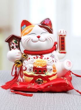 创意13寸陶瓷工艺品两用收银台招财猫摇手店铺开业送礼品柜台摆件