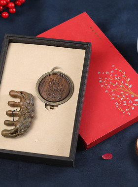 直播货源迷你梳+折叠镜礼品套装按摩梳+用品套盒节日喜庆圆镜