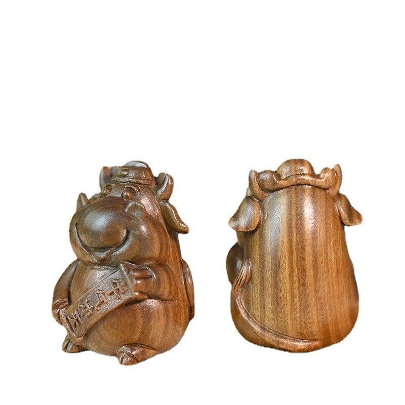 绿檀木雕刻牛气冲天办公室桌面小摆件室内家具装饰品木质工艺品,淘宝优惠券,粉丝福利购,淘宝优惠卷