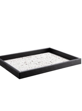 新中式黑白棋盘格桌面托盘样板间售楼部软装家居皮革轻奢装饰品