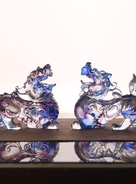 古法琉璃貔貅摆件玄关客厅红色店铺工艺品招财貔貅开业家居装饰品