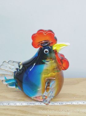 样板房装饰玻璃书房古法琉璃摆件儿童房公鸡摆件玄关乔迁送礼摆件