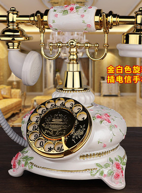 实木电话机摆件装饰欧式复古仿古欧式批发旋转老式家用电话批发