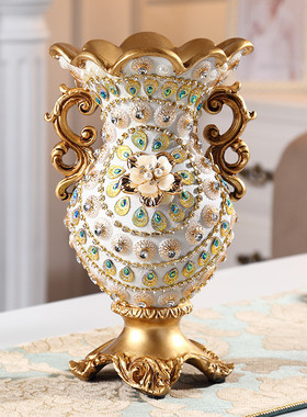 器复古高档插花欧式家居大酒店装饰品餐桌电视柜客厅双耳花瓶摆件